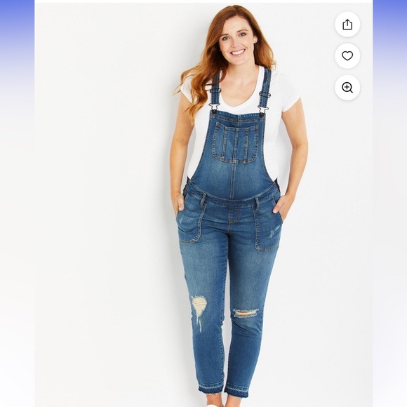 Indigo Blue Women's Distressed maternity Denim Overalls - Picture 4 of 8
